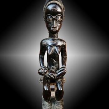 Skulptur mit dem Titel "Statuette  Baoulé a…" von Kebe, Original-Kunstwerk, Holz