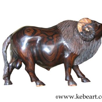 Sculpture titled "Buffle en ébéne" by Kebe, Original Artwork, Wood