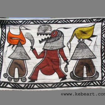 Textile Art titled "Toile de Korhogo" by Kebe, Original Artwork