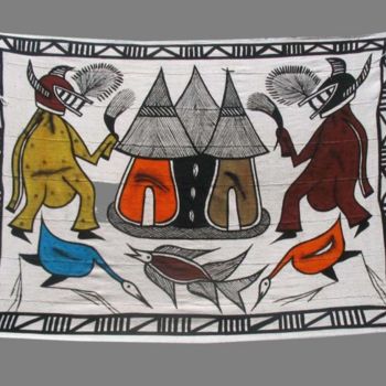 Art textile intitulée "Toile de Korhogo" par Kebe, Œuvre d'art originale