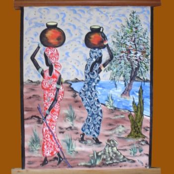 Textilkunst mit dem Titel "une belle Toile Naïf" von Kebe, Original-Kunstwerk