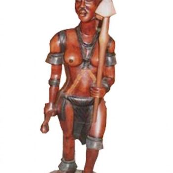 Sculpture intitulée "Une guerrière en te…" par Kebe, Œuvre d'art originale