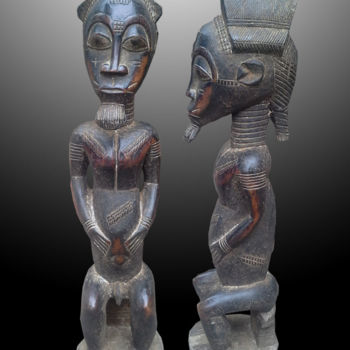 Sculpture titled "Statuette Baoule ar…" by Kebe, Original Artwork, Wood