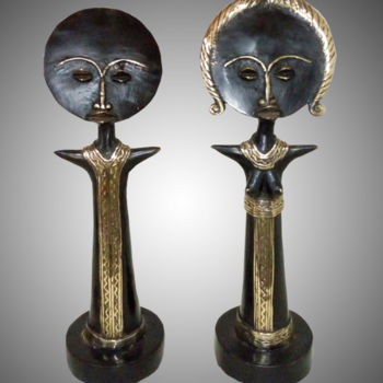 Sculpture titled "Couple Statuette Po…" by Kebe, Original Artwork, Metals