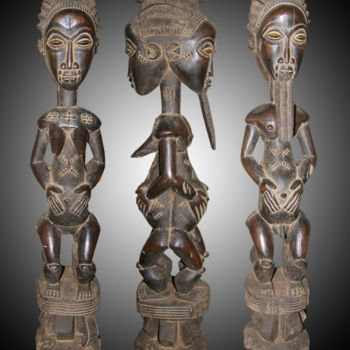 Sculpture titled "Statuette Baoulé de…" by Kebe, Original Artwork, Wood