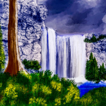 Digitale Kunst mit dem Titel "Waterfall in the Mo…" von Keep Magic, Original-Kunstwerk, Digitale Malerei
