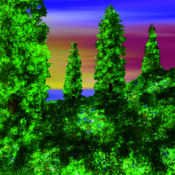 Digital Arts titled "Trees on the Mounta…" by Keep Magic, Original Artwork, Digital Painting