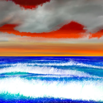 Digitale Kunst mit dem Titel "Seascpae with Sunset" von Keep Magic, Original-Kunstwerk, Digitale Malerei