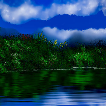 Digital Arts titled "Lake in the Mountai…" by Keep Magic, Original Artwork, Digital Painting