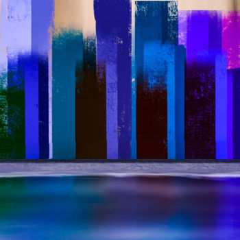 Digital Arts titled ""Skyline on a River"" by Keep Magic, Original Artwork, Digital Painting Mounted on Wood Stretcher frame
