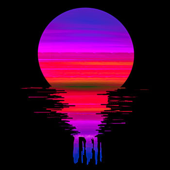 「"Fluid Sunset"」というタイトルのデジタルアーツ Keep Magicによって, オリジナルのアートワーク, デジタル絵画 ウッドストレッチャーフレームにマウント