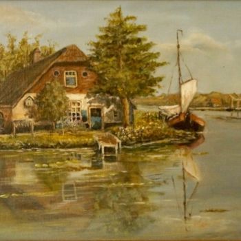 Painting titled "Boerderij aan het w…" by Kees Van Baest, Original Artwork