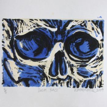 Printmaking titled "Skull Face" by Nick Kelleher, Original Artwork