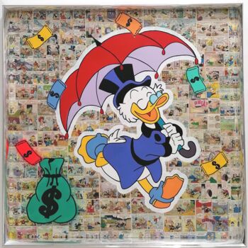 Painting titled "Picsou Rain" by Kellen, Original Artwork, Acrylic Mounted on Wood Stretcher frame