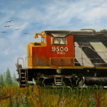 Painting titled "Le train de la stat…" by Kellerstein, Original Artwork, Oil
