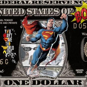 Collages intitulée "Superman Dollar Acr…" par Kellnington, Œuvre d'art originale, Impression numérique