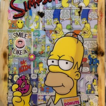 Collages intitulée "Homer Simpson Donut…" par Kellnington, Œuvre d'art originale, Résine