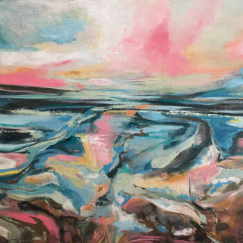 Schilderij getiteld "By the Sea" door Kelly Allison, Origineel Kunstwerk, Acryl Gemonteerd op Frame voor houten brancard