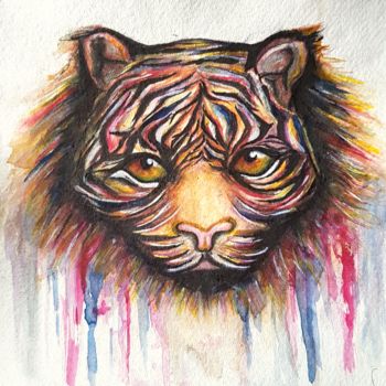 Painting titled "Tiger" by Kelly Cheyanne Butcher, Original Artwork, Watercolor