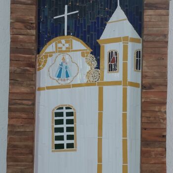 Skulptur mit dem Titel "Igreja Arraial D'aj…" von Kelly Melgar, Original-Kunstwerk, Mosaik Auf Keilrahmen aus Holz montiert