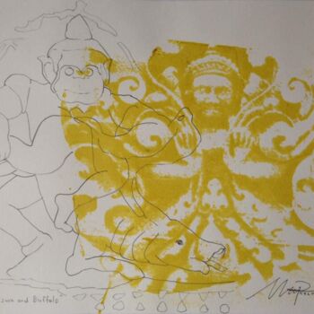 Incisioni, stampe intitolato "Asura and Buffalo" da Kelvin Chap, Opera d'arte originale, Monotipo