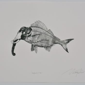 Incisioni, stampe intitolato "Elephant,Fish" da Kelvin Chap, Opera d'arte originale, Serigrafia