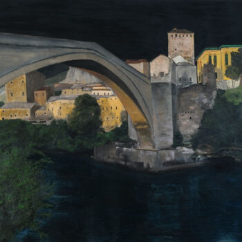Schilderij getiteld "Mostar" door Kemal Ridzal, Origineel Kunstwerk, Olie