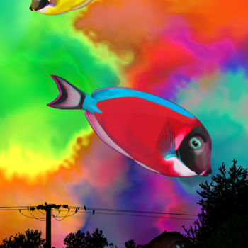Digital Arts titled "ciel mes poissons !" by Kempfi, Original Artwork