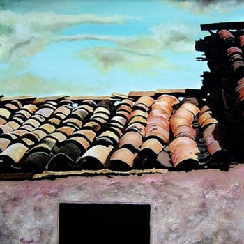 Pintura intitulada "Le toit sans le boe…" por Kempfi, Obras de arte originais, Óleo