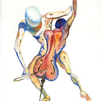 Peinture intitulée "Le Violoncelle" par Kempfi, Œuvre d'art originale, Huile