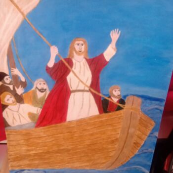 Pintura intitulada "Jesus os Pescadores" por Kenidy Oliveira, Obras de arte originais, Acrílico