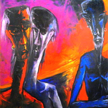 Картина под названием "THREE MEN BEFORE A…" - Kenneth Agnello, Подлинное произведение искусства, Масло