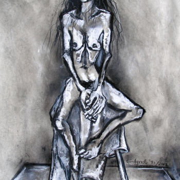 Desenho intitulada "seated-girl-on-a-st…" por Kenneth Agnello, Obras de arte originais