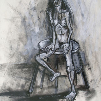 Σχέδιο με τίτλο "seated-girl-on-stoo…" από Kenneth Agnello, Αυθεντικά έργα τέχνης