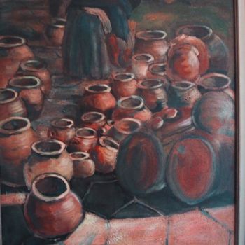 Pintura intitulada "Lady with Pot's #/1…" por Kenneth Paprock, Obras de arte originais, Óleo