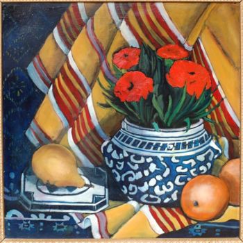 Painting titled "Pears and Red Carna…" by Kenneth Paprock, Original Artwork, Oil