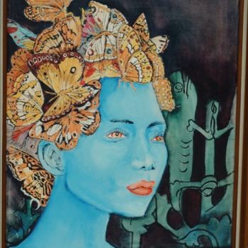 Painting titled "Blue Head Butterfly…" by Kenneth Paprock, Original Artwork, Oil