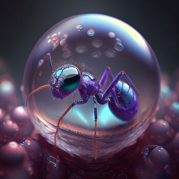 Arte digital titulada "Ant in a glass sphe…" por Kenny Landis, Obra de arte original, Imagen generada por IA