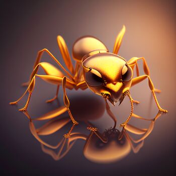 Digitale Kunst getiteld "Golden Ant on Glass" door Kenny Landis, Origineel Kunstwerk, AI gegenereerde afbeelding
