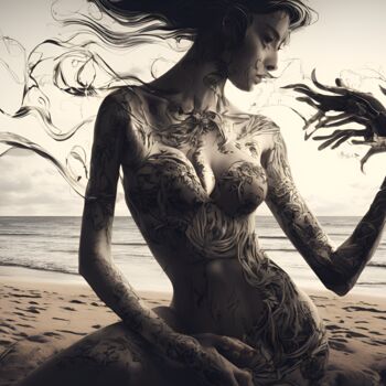 Digital Arts titled "Woman at the Beach" by Kenny Landis, Original Artwork, AI generated image
