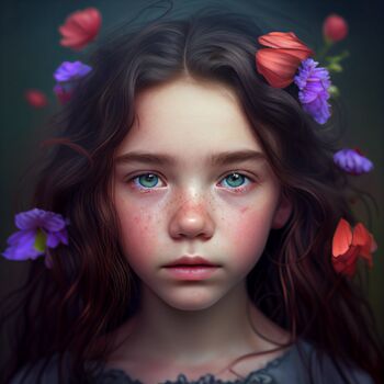 Digital Arts titled "Girl with Flowers" by Kenny Landis, Original Artwork, AI generated image