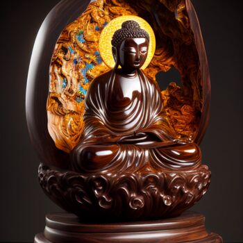 Arte digitale intitolato "The wooden Buddha #1" da Kenny Landis, Opera d'arte originale, Immagine generata dall'IA