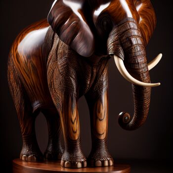 Digitale Kunst getiteld "wooden Elephant #1" door Kenny Landis, Origineel Kunstwerk, AI gegenereerde afbeelding