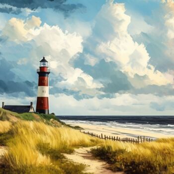 Цифровое искусство под названием "Lighthouse at the N…" - Kenny Landis, Подлинное произведение искусства, Изображение, сгене…