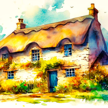 Digitale Kunst getiteld "English Cottage" door Kenny Landis, Origineel Kunstwerk, AI gegenereerde afbeelding