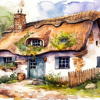 Arts numériques intitulée "English Cottage #2" par Kenny Landis, Œuvre d'art originale, Image générée par l'IA