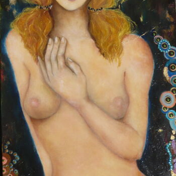Painting titled "Femme dans le recue…" by Kenra, Original Artwork, Oil