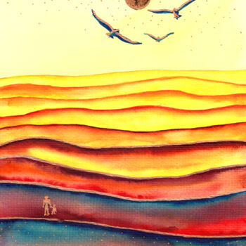 Pittura intitolato "Desert" da Kenza Chraibi, Opera d'arte originale, Acquarello