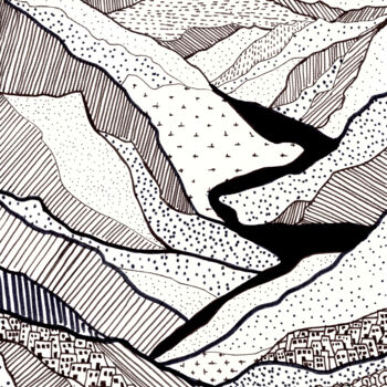 Disegno intitolato "Montagne étoilée" da Kenza Chraibi, Opera d'arte originale, Pennarello