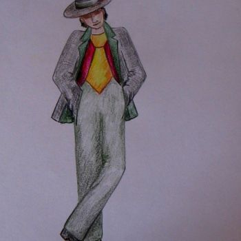 Disegno intitolato "Homme en costume" da Carolina Kergall, Opera d'arte originale